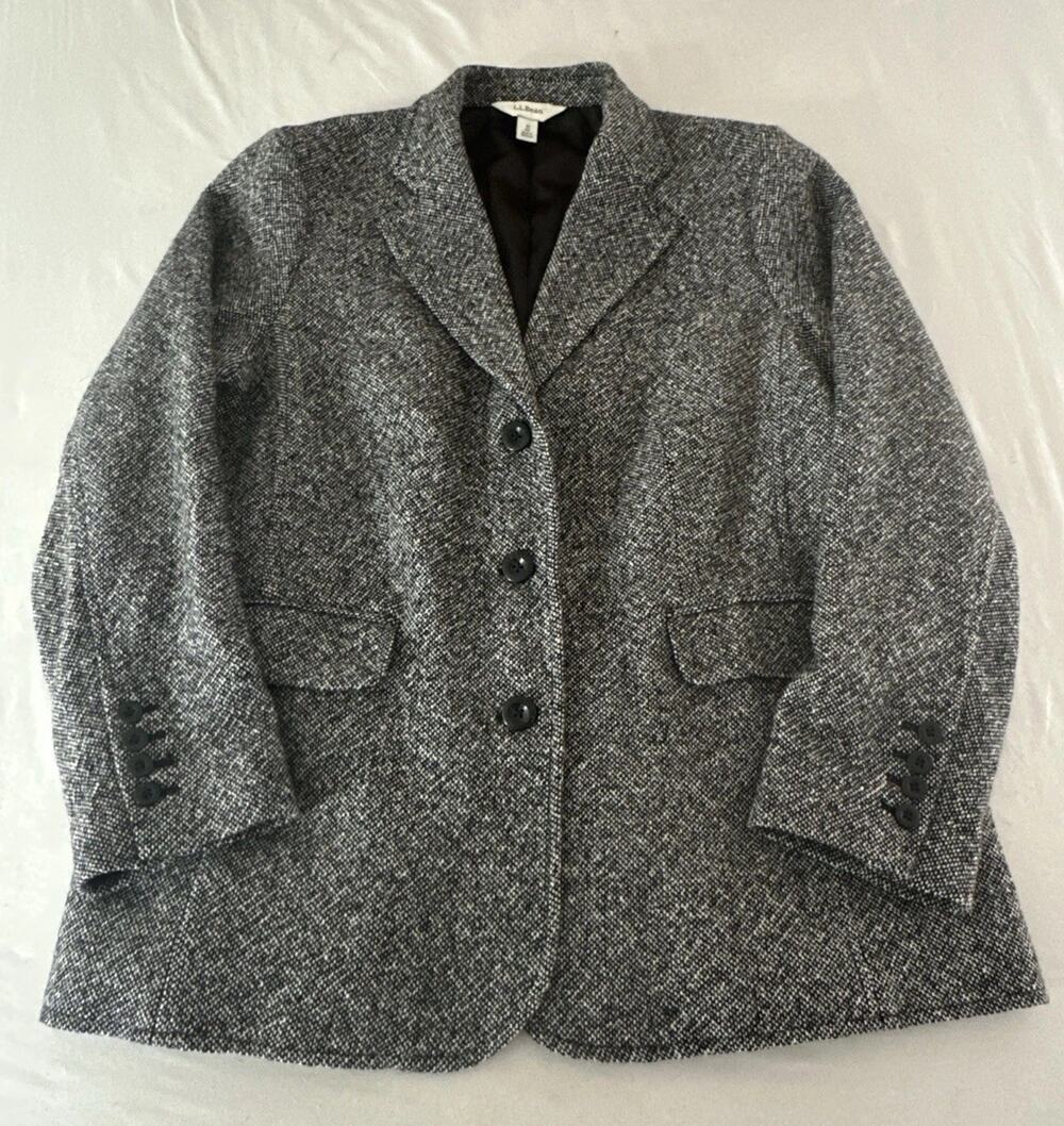 Vintage L.L .Bean Wool Cashmere Gray Tweed Jacket Coat Size 18R
